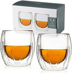 Viski Double-Walled Spirits Glasses, Insulated Liquor Tumblers with Cut Crystal Design, Dishwasher Safe 8.5 Oz, Clear, Set of 2
