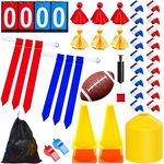 Liliful 20 Players Flag Football Set, Includes 20 Adjustable Flag Belts, 3 Flags Per Belt, 20 Disc Cones 1 Scoreboard 4 Sports Cones 2 Whistles Small Ball and Mesh Carrying Bag for Kids Adults Youth