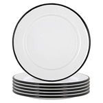 Argon Tableware White Enamel Side Plates - Metal Outdoor Camping Food Dishes - 20cm - Black - Pack of 6