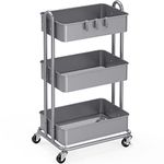 SimpleHouseware 3-Tier Kitchen Cart Metal Utility Rolling Cart, Silver