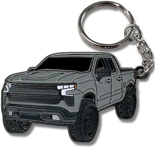 FOUR WHEEL BEAST Chevy Keychain Compatible with Chevy Silverado 1500 Accessories - Toy Truck Gifts Truck Owners Men Key Fob, Silver, 2" x 1.5"