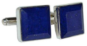 Sterling SILVER Emerald Cut Blue Lapis Cufflinks, Natural Gemstone Mens Boxed Gift 16mm Square, Real Lazuli Stone