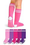 LA Active Knee High Grip Socks - 5 Pairs - Baby Toddler Non Slip/Skid Cotton (Athletic Stripes Girls Multicolor Variety, 6-12 Months)