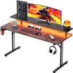 Gaming Desk 47-Inch Computer Desk with LED Lights PC Gaming Table Large Escritorio Gamer Desk Workstation Bureau Ordinateur Kids Bedroom with Monitor Stand Cup Holder Headphone Hook Carbon Fiber Black