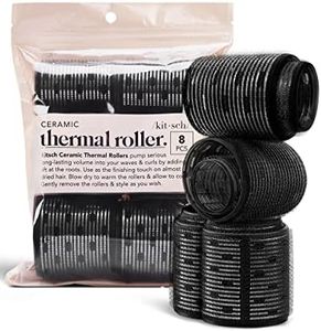 Kitsch Ceramic Thermal Rollers - Self Grip Hair Rollers for Blowout Look Long Hair, Curlers for Short Hair and Medium Hair, Volume Curls, Ceramic Coated Core, Easy to Use, All Hair Length - Black, 8pc