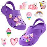 CityComfort Girls Clogs with Removable Charms, Beach Pool Shoes - Girls Gifts (Bright Purple, 1/2 UK)