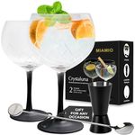 MIAMIO - 2 x 650 ml Gin Glass/Set of 2 Gin and Tonic Glasses - Ideal for Gin and Cocktails - Gift Set Including Measuring Cup Glass and Stirring Spoon