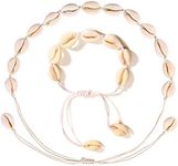 kuou 2 Pcs Shell Necklace Bracelet, Shell Bracelet Shell Necklace Choker Shell Bracelet Shell Clavicle Necklace Natural Shell Choker for Women(White)