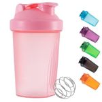 Shaker Bottle For Protein Powder Mixed Plastic Workout Water Bottle 400 ml with Mixball Non-Leak Cap Shaker Cups for Fitness Sports Gym Supplement Drinks Bottles (Pink)