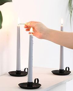DN DECONATION Candlestick Holders, Black Taper Candle Holders, Halloween Candlestick Holders, Small Iron Candle Holders with Handle, Set of 3