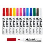 Volcanics Liquid Chalk Markers Glass Markers Erasable Pens,for Chalkboards Mirrors Whiteboards,Blackboards,Glass,12 Pack,12 Colors