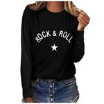 LOPILY Ladies ROCK&ROLL Alphabet Printed Pullover Tops Women Long Sleeve Scoop Neck Jumpers Casual Cozy Plus Size Sweatshirt(Black,M)