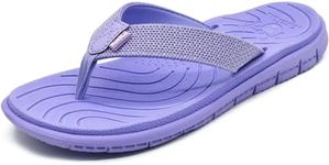 KuaiLu Women's Arch Support Flip Flops Ladies Comfortable Cushion Summer Beach Slip on Thong Sandals Open Toe Comfort Non-Slip Casual Leather Sandles Purple Size 5