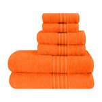 BOUTIQUO 6 Pack Cotton Towel Set, Contains 2 Bath Towels 28x55 inch, 2 Hand Towels 16x24 inch & 2 Wash Coths 12x12 inch, Ideal Everyday use, Ultra Soft Compact & Lightweight - Orange