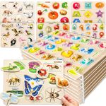 QUOKKA 8 Set Realistic Puzzles for Toddler - 8 Montessori Wooden Puzzles for Toddlers 3-5 Year Old - Preschool Wood Game for Boys and Girls 4-6 - Gift for Learning Realistic Animals Fruits Vehicles