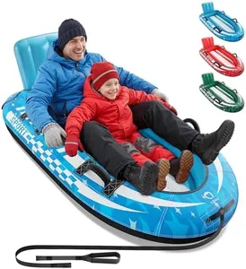 QPAU 2-Person Inflatable Snow Sled with Premium Canvas Cover, Heavy Duty Sled with Backrest & Reinforced Handles, Snow Tubes for Kids & Adults, Winter Inflatable Toys