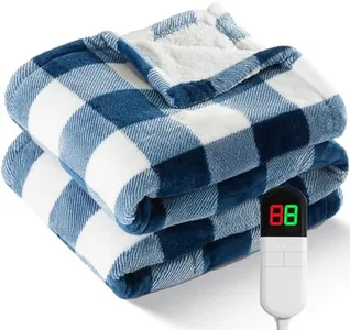 Electric Heated 62"x 84" Sherpa Buffalo Plaid Christmas Twin Blanket with 6 Heating Levels & 10 Hours Auto Off, Fast Heating Warm Washable Blanket with Over-Heat Protection, ETL Certification, Blue