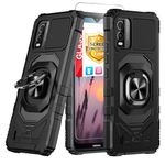 TJS Compatible for Nokia C210 Case, Metal Ring Magnetic Support Kickstand Heavy Duty Drop Protection Cover Phone Case for Nokia C210 (Black)