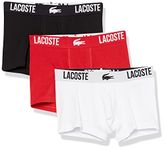 Lacoste Men’s Cotton Stretch Croc Trunks, 3-Pack, Black/Red-White, Large