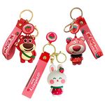 3 Pcs Rabbit Keychain,Kids Keychain,Bear Keyring,Model Dolls,Cute Silicone keychain with wristlet and Cartoon Figures Pendants,for Girls and Women