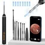 LMECHN Ear Wax Removal 1920P Wireless Ear Cleaner Otoscope with 8pcs Cleaning Kit 3.0mm Visual Ear Camera with 6 LED Lights Portable Endoscope Remover for iPhone, Ipad & Android Smart Phones (Black）