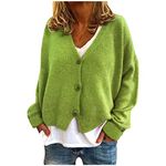 Women's Cardigans Sweater Winter Floral Print Long Sleeve V-Neck Sweaters Button Down Ribbed Cuffs Knit Cropped Cardigans Winter Crochet Jackets Tops Cropped Boho Cardigan for Women UK (Green, XXL)