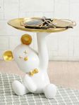 TIED RIBBONS Bear Heart Statue With Metal Tray Plate Organizer Jewellery Ring Candy Keys Holder Showpiece Decorative Items For Home Decor Living Room Bedroom Table Decoration(White,Resin,17.5X4.5 Cm)