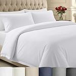 California Design Den 3 Piece King Size Duvet Cover Set, 400 Thread Count 100% Cotton Sateen, Soft Luxury Sateen Weave Comforter Cover and Two Pillow Shams, Button Closure and Corner Ties (White,King)