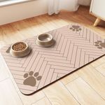 Pet Feeding Mat-Absorbent Pet Placemat for Food and Water Bowl, with Waterproof Rubber Backing, Quick Dry Water Dispenser Mat for Dog and Cat (12"x20", Beige)