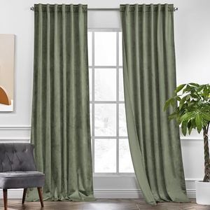 KGORGE Sage Green Velvet Curtains 90 inches 2 Panels, Velvet Blackout Curtains for Bedroom Living Room, Soft Darkening Thermal Insulating Curtains & Drapes, Back Tab Rod Pocket Curtains, W 52 x L 90