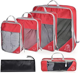 Compression Packing Cubes, ESHATO 6 Pieces Travel Luggage Organizer Accessories Extensible Storage Bags Travel Cubes for Suitcases (Red)