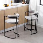 chairus Kitchen Stools Velvet Set of 2 Bar Stools Breakfast Modern Counter Height High Stools with Metal Frame (Gray)