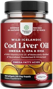 Icelandic Cod Liver Oil Softgels - Wild Caught EPA DHA Omega 3 Fish Oil 1000mg per serving - Sustainably Sourced Burpless Fish Oil Supplement with Vitamin D3 & A for Heart Joint Brain & Immune Support
