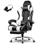 GTPLAYER Gaming Chair, Massage Computer Chairs with Footrest, Headrest and Lumbar Support Height Adjustable Ergonomic 360°-Swivel PC Chair White