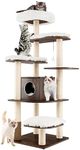 Costway 179 CM Tall Wooden Cat Tree, 7-Layer Cat Tower with Sisal Scratching Posts, Self Groomer, Top Perch, Private Condo, Washable Cushions, Cat Activity Center for Indoor Cats, Retro Cat Furniture