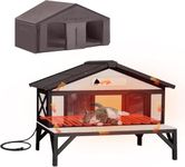 Aivituvin Heated Cat House with All-Around Insulated Liner Outdoor Feral Cats Shelter with Escape Doors Weatherproof Kitty Condo for Winter (Black, L with Heater)