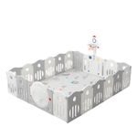 BabyLiv 52SQFT 18+2 Panel Playpen with Ultra Soft Mat and Basketball, Kids Activity Centre Safe & Spacious Play Yard for Home Indoor Outdoor, Ball Pool Area for Toddlers (Grey & White)