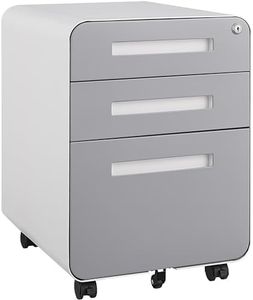 CuisinSmart 3 Drawer Mobile File Cabinet with Lock, Small Filing Cabinet 5 Wheel Anti-tilt Design Rolling File Cabinet Fully Assembled (Except Casters) File Cabinets for Home Office White+Gray