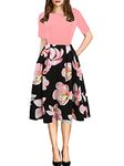 oxiuly Women's 1950's Pink Flower Patchwork A-Line Cocktail Party Midi Dress 165 (L, Pink)