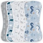 Yoofoss Baby Burp Cloths 100% Organic Cotton 5 Pack Burping Cloths for Babies Boys Girls Large 21''X10'' Extra Soft and Absorbent Ocean