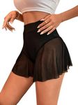 OYOANGLE Women's Sheer Mesh High Waist Biker Shorts Skinny Short Leggings Slip Shorts Black Solid Medium