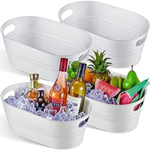 4 Pcs 4 Gallon Galvanized Metal Ice Buckets Beverage Tubs for Parties Large Drink Tin Bins for Beer Wine Champagne Cocktail Cooler for Christmas Halloween Bar (White,Classic)