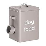 Navaris Dog Food Storage - Metal Container Bin for Pet Food with Portion Scoop for Storing Dry Food Biscuit Treats - Vintage Design Dog Food Bin