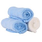 D.A.Y. Republic 3 Pack Microfiber Super Soft Baby Face Cloths, 28 x 28cm Washable & Reusable Unscented Flannels, Multipack Blue and White, Ideal for Wiping and Cleaning Hands and Face (Blue)