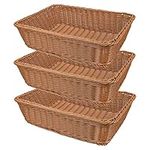 Yarlung 3 Pack Imitation Rattan Woven Bread Baskets, 11.8 Inch Poly Wicker Fruit Baskets for Food Serving, Display, Vegetables, Home Kitchen, Restaurant, Outdoor, Brown Rectangular