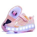 Boys Girls LED Light-Up USB Rechargeable Colorful Lights Trainer Roller Skates Shoes with Wheels Retractable Outdoor Sports Cross Trainers Running Sneakers