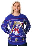 FUN.COM Adult Sailor Moon Ugly Christmas Sweater, Japanese Anime Holiday Xmas Crewneck, Festive Christmas Sweaters, Blue, 4X-Large