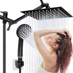 Koeka Matte Black High Flow Stainless Steel Shower Hand with Powerful Spray Long Hose, High Pressure 5-Setting Handheld Showerhead, Rainfall Showerhead with Height/Angle