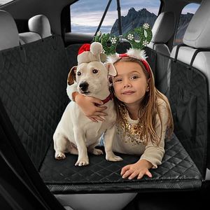 PHATRIP Dog Car Seat Cover,Hard Bottom Back Seat Extender for Dogs with Mesh Visual Window & Side Flaps & Seat Belt & Storage Pockets,Wear-Proof Dog Back Seat Hammock for Cars,Trucks,SUV