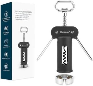 KITCHENDAO Luxury 3 in 1 Wine Opener with Foil Cutter, Beer Bottle Opener, Sturdy Zinc Alloy Wing Corkscrew with Self-centering Non-stick Sharp Screw, Easy to Remove Cork, Manual Corkscrew (Black)